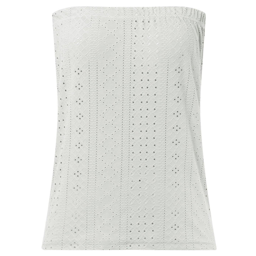Ivory Eyelet Embroidery Sleeveless Tube Tops For Women- Xl