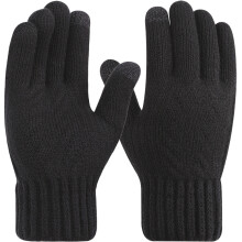 1Paar Comfortabele Dikke Gebreide Herenhandschoenen Zwart Outdoor