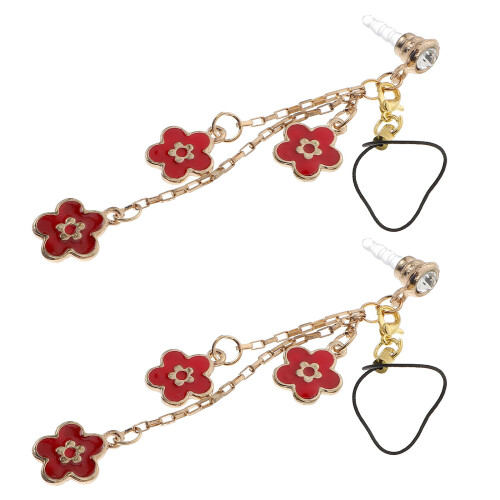 2Pz Auricolare in Lega Rosso Con Charm Fiore Per Smartphone