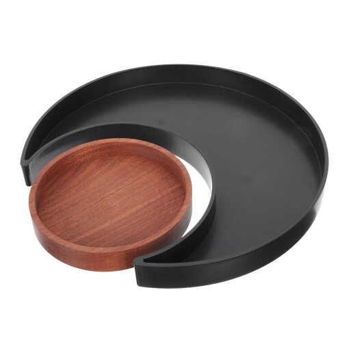 1Set Vassoio Portaoggetti Nero Forma ABS E Legno Per Gioielli
