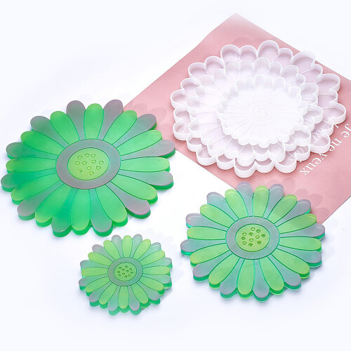 5Pcs White Silicone Daisy Coaster Molds DIY Casting Craft Supplies 2