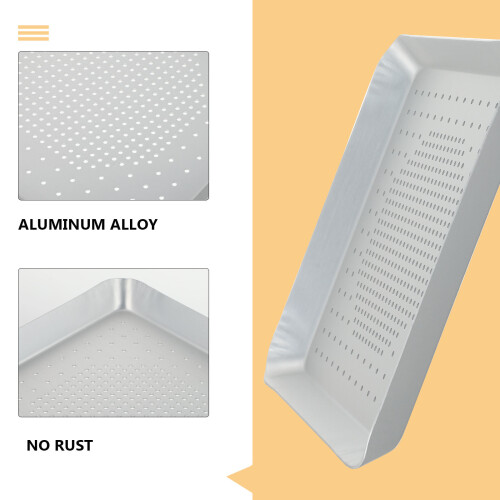 1Pc Silver Aluminium Alloy Square Baking Pan Perforated Pizza Tray 2