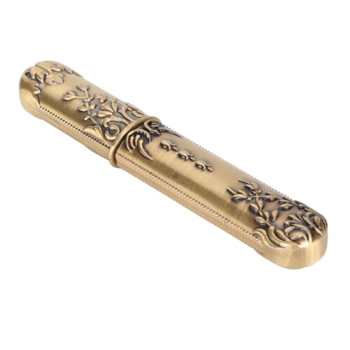 Sewing Needles Storage Tube Bronze Engraved Pattern Vintage Needle Holder 1
