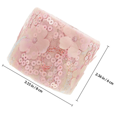 Sequin Flower Embroidered Lace Patch Pink 1 Roll 1