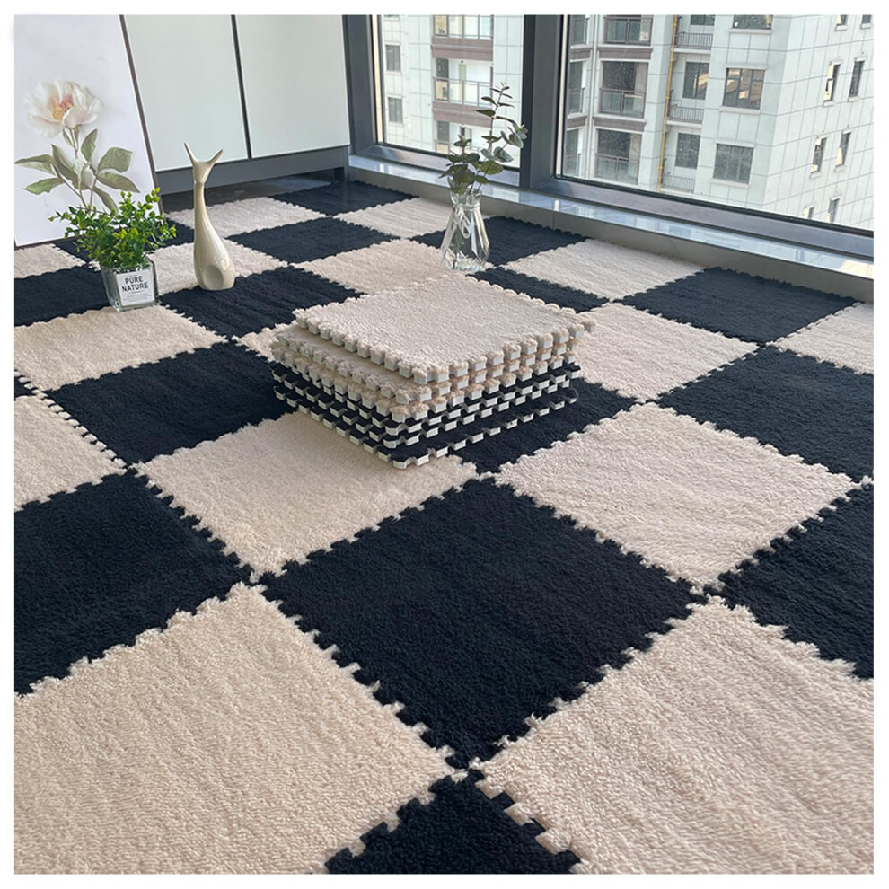 16Pcs Plush Interlocking Foam Play Mat Tiles, Soft Eva Foam Floor Mats For Kids Bedroom And Playroom, And Coffee Black/Light