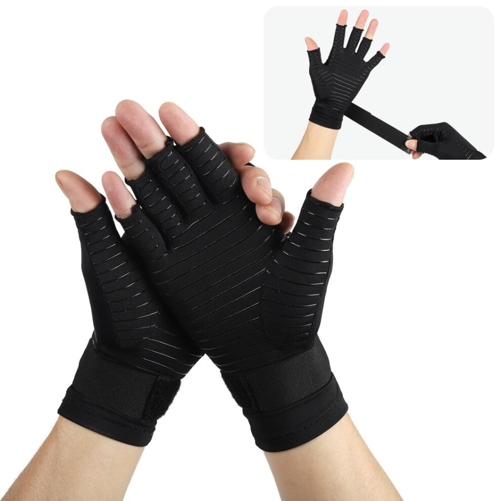 Arthritis Gloves with Adjustable Wrist Support, Fingerless Design for Pain Relief
