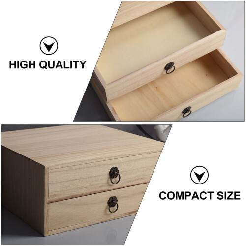 1Pc Beige Wooden Storage Box Multi-Layer Desktop Drawer Organizer 2