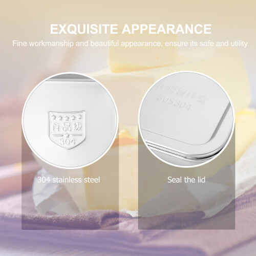 1Pc Square Butter Crisper Stainless Steel Storage Box Silver 2