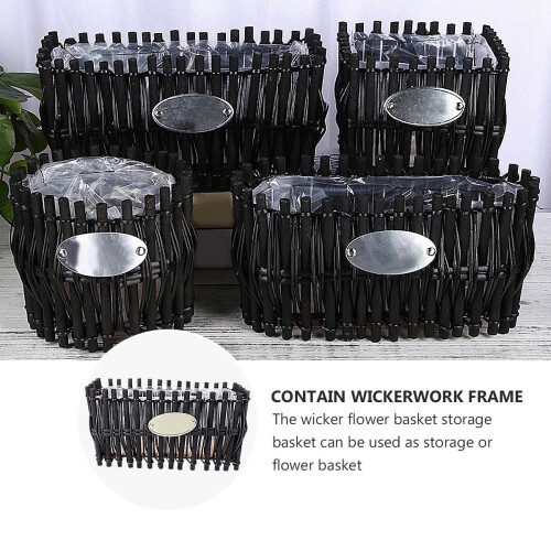 2Pcs Black Handmade Wicker Woven Decorative Flower Storage Basket 2