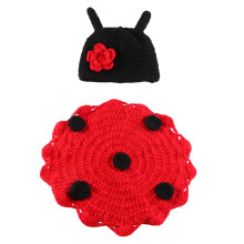 1Set Costume Fotografia Neonato Cappello Coccinella Lana Morbida Rosso