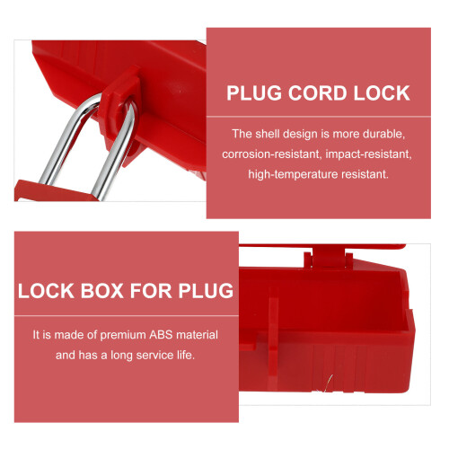 1Set Red ABS Plug Cord Lock Safety Lockout Box for Electrical Plugs 2