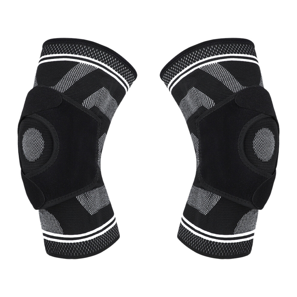 Black 2Pcs Ergonomic Knee Stabilizers Flexible Knee Wrap For- L