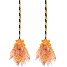 2PCS Halloween Witch Broom Set 35' Orange Plastic Broomstick Costume Accessories for Cosplay and Decorations