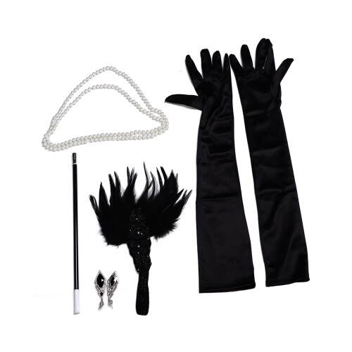 5pcs Black Feather Headband Set Necklace, Earrings