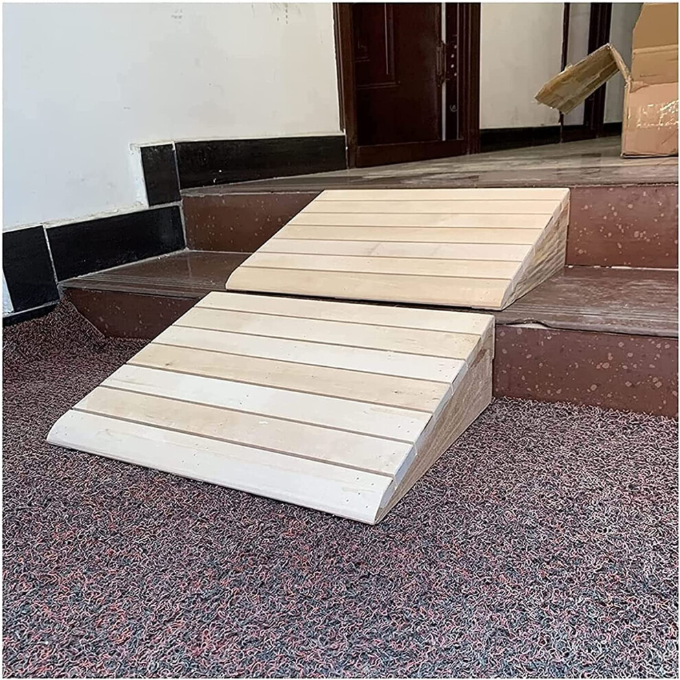 Wooden Wheelchair Threshold Ramp, Non Slip Solid Wood Handicap Ramp for Home Entrance Steps