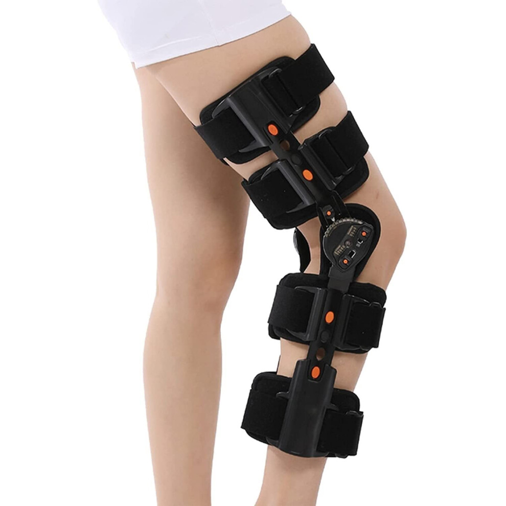 Hinged Knee Brace with Dual Mode ROM Control, Adjustable Knee Immobilizer for Post Surgery Recovery