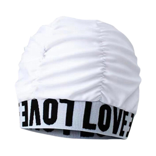 Elegant Swim Hat Heart Pattern Stretchy Fabric Letter-White