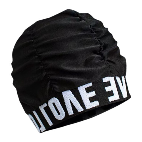 Beautiful Ruffle Design Swim Cap Breathable Fabric Fit-Black