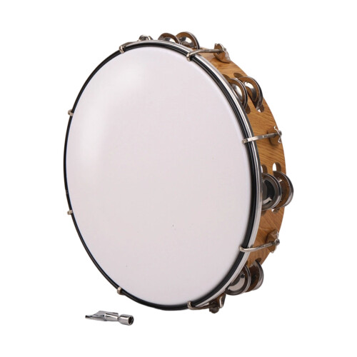 10inch Bells Drum Handheld Tambourine- light woodGrain