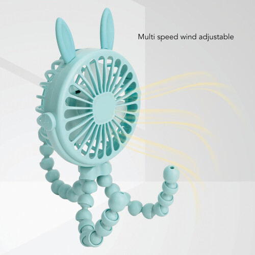 Mini Stroller Fan 500mAh Blue ABS Clip LED 3-speed 2