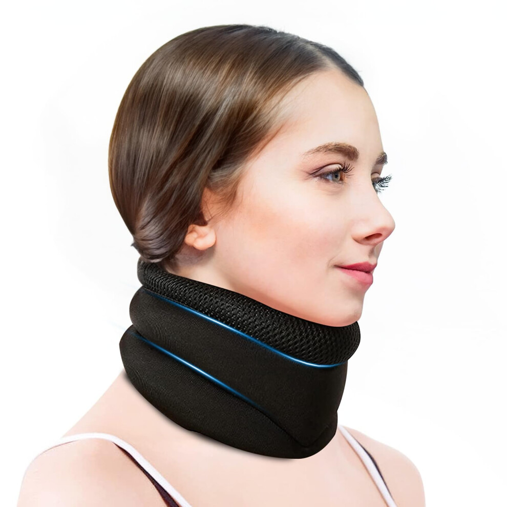Black Adjustable Neck Support Brace For Sleeping, Soft Foam Cervical Neck Brace For Pain Relief And Anti Snoring,