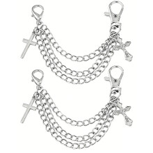 2Pcs Layered Silver Boot Chains Cross Shoe Charms Shoe Lace Jewelry