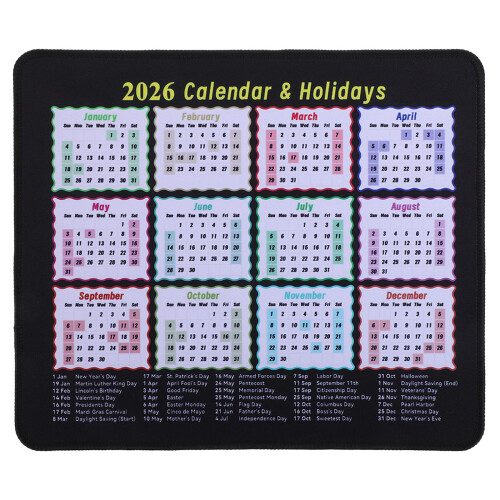 Multi Color Rubber Gaming Mouse Pad Calendar 2026 with Stable Grip