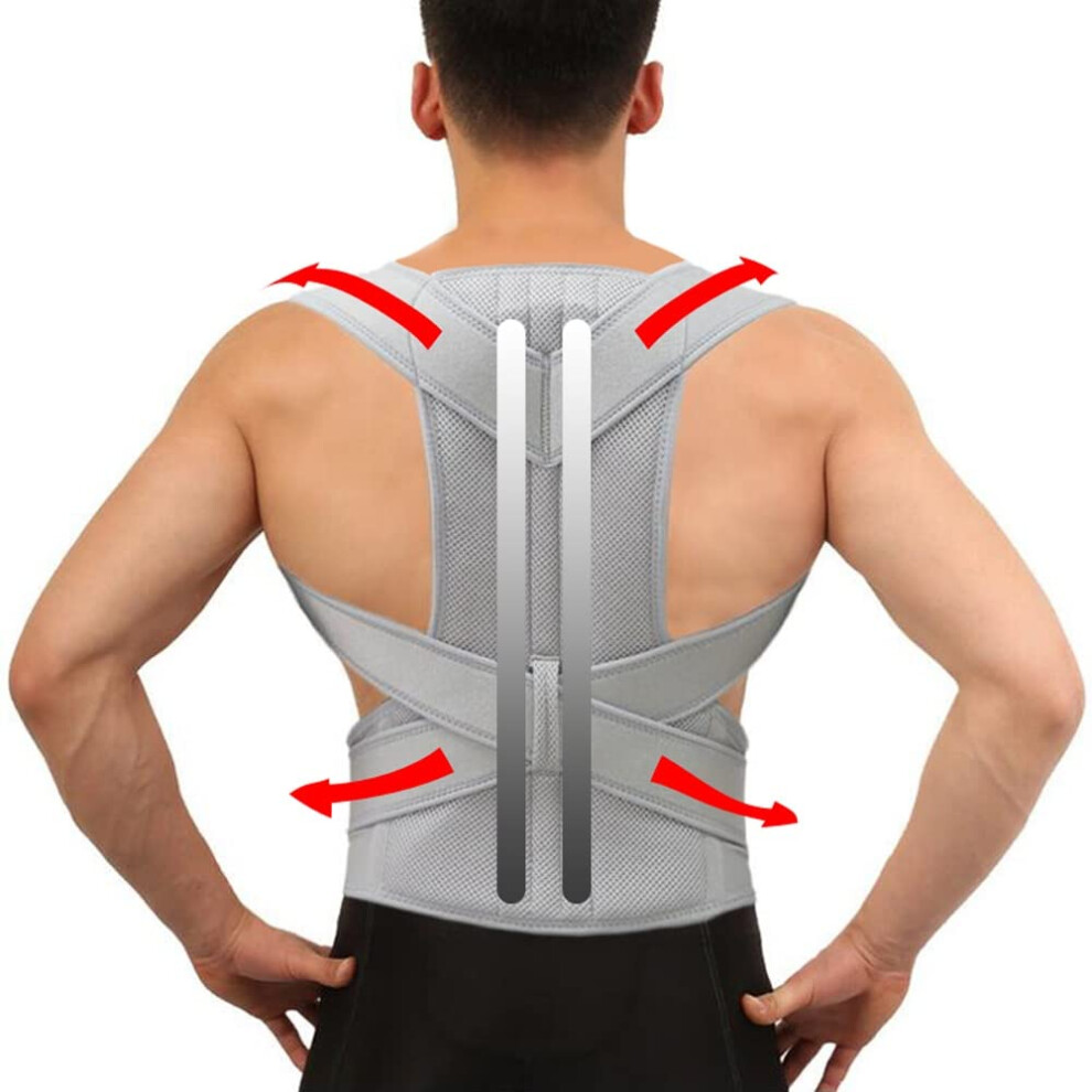 Adjustable Posture Corrector for Back Pain Relief, Full Back Support Brace Scoliosis Belt Gray 3XL