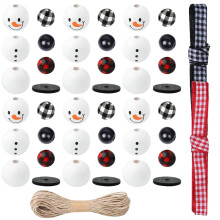 2Sets Wooden Round Snowman Beads DIY Decorations for Festive Crafts