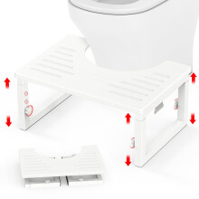 Adjustable Bamboo Toilet Stool for Bathroom, Foldable NonSlip Poop Step 7 8 9 Inch, 500lbs Support