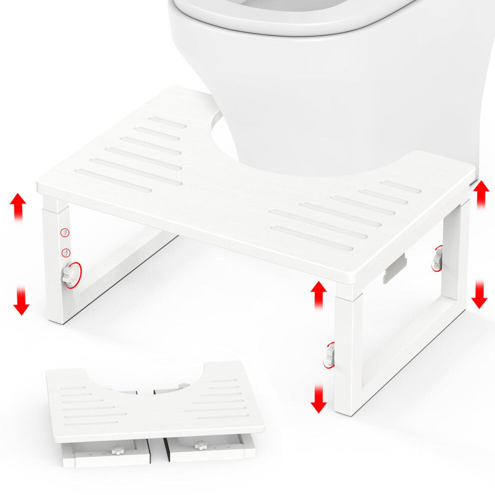 Adjustable Bamboo Toilet Stool for Bathroom, Foldable NonSlip Poop Step 7 8 9 Inch, 500lbs Support
