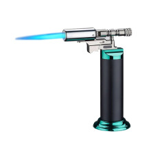 Windproof Butane Torch Lighter with Adjustable Flame and Safety Lock, Durable Metal Jet Flame Refillable Lighter for Camping and Candle (Black)