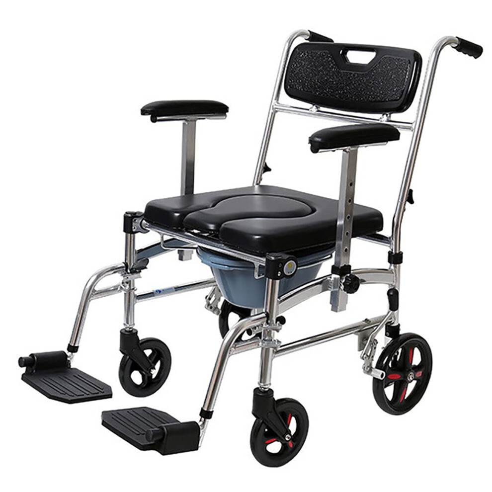 Shower Commode Chair 4in1 Foldable Transport Wheelchair with Padded Waterproof Seat and Adjustable Armrests