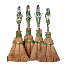 Crystal Broom for Witchcraft Rituals, Handcrafted Natural Crystal Design, Halloween Room Decor