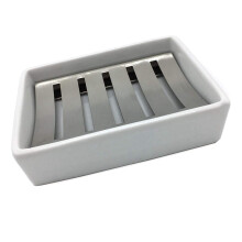 2X Ceramic Soap Dish Stainless Steel Soap Holder for Bathroom and Shower Double Layer Draining Soap Box