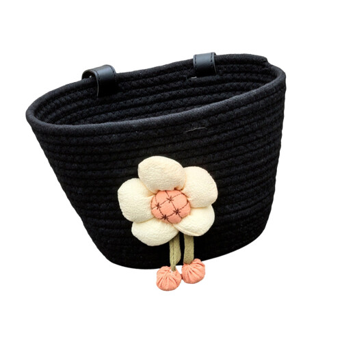 Soft Rope Woven Bicycles Basket Handlebar Basket Boys-Black