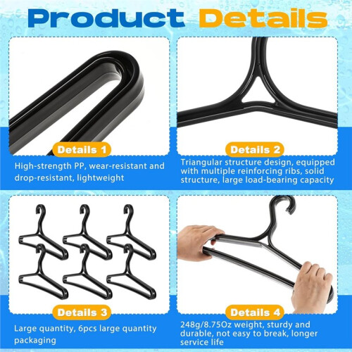 Lot de 6 Cintres pour Combinaisons de Plongée Étanches, Pliables, Noirs 2