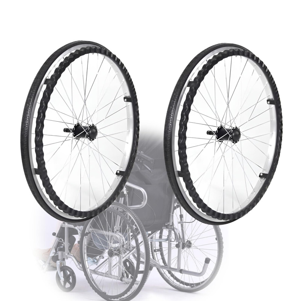Black 24 Inch Wheelchair Rear Wheels Pair, 24X1 3/8 Solid Polyurethane Tires, 12Mm Bearings, Smooth Rolling
