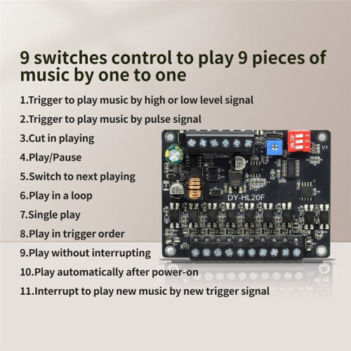12-85V One-to-One Trigger Audio Player 9 Channels Segmented Announcement Voice Control Module 8MB Memory Low Level 1