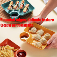 4Pcs Chips and Dip Plates, Plastic Serving Platter Set Dumpling Plate with Dipping Saucer, Divided Snack Serving Dishes