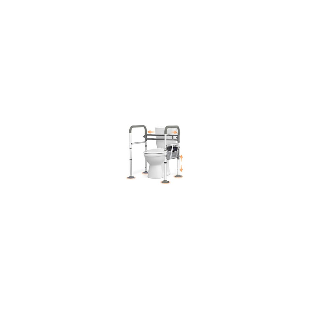 Adjustable Toilet Safety Rails for Seniors, Stable Suction Lock Frame with Ergonomic Handles, Tool Installation
