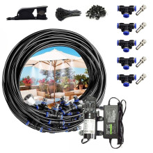Outdoor Misting Cooling System with 24V Silent Pump, Brass Nozzle Line, UV Resistant Tubing for Patio and Garden