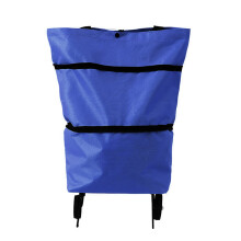 Foldable Shopping Trolley Bag Blue Oxford Cloth with Wheels Retractable Handle for Groceries and Fruits