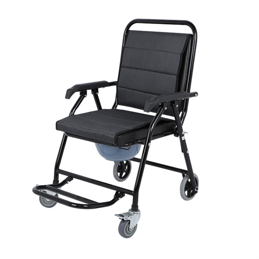 Shower Commode Chair for Elderly with Wheels, Foldable Lightweight Bedside Commode with Mesh Cushion and Armrests