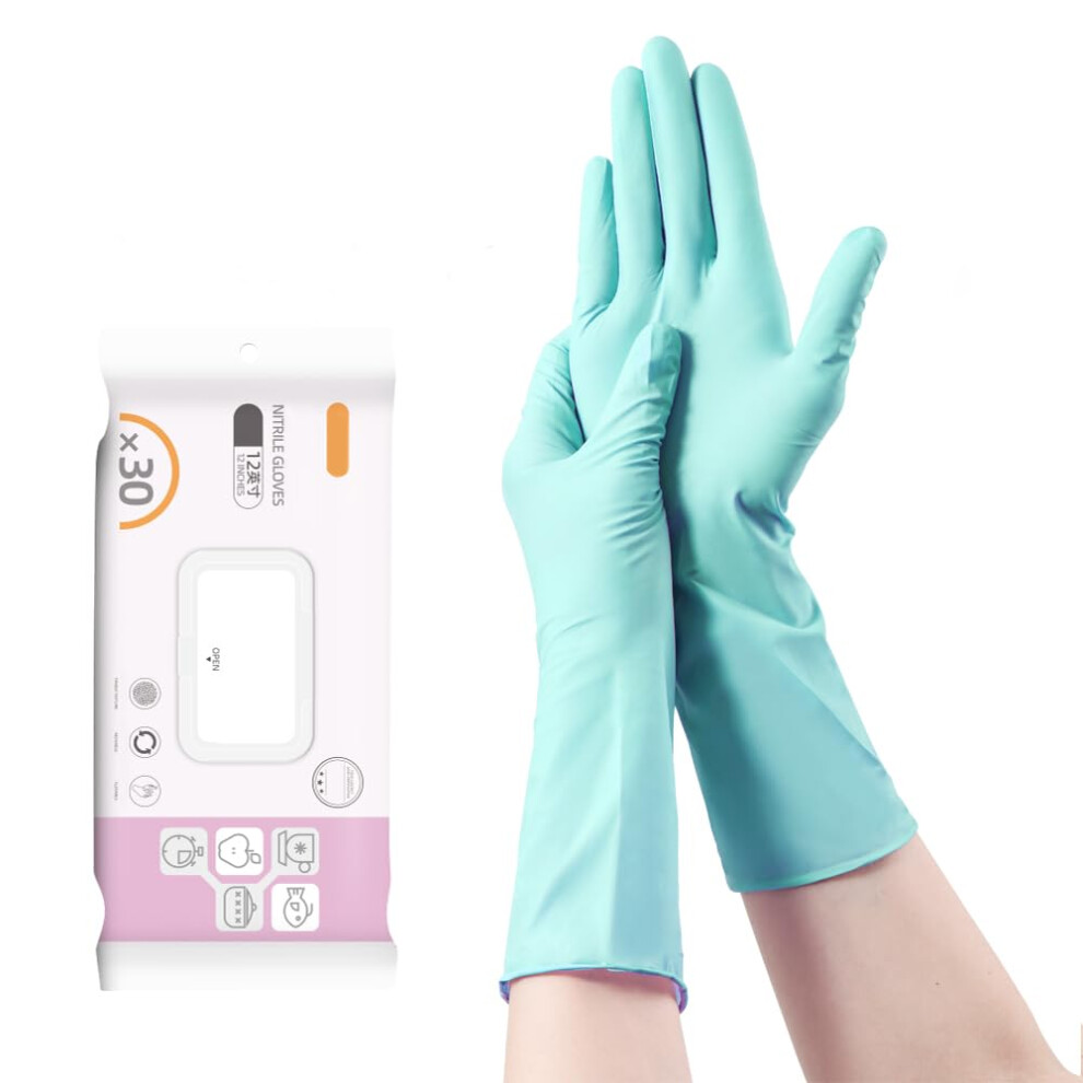 12 Inch Nitrile Disposable Gloves Latex Powder For Cleaning Cooking Gardening Green 30 Pack 9351714446297