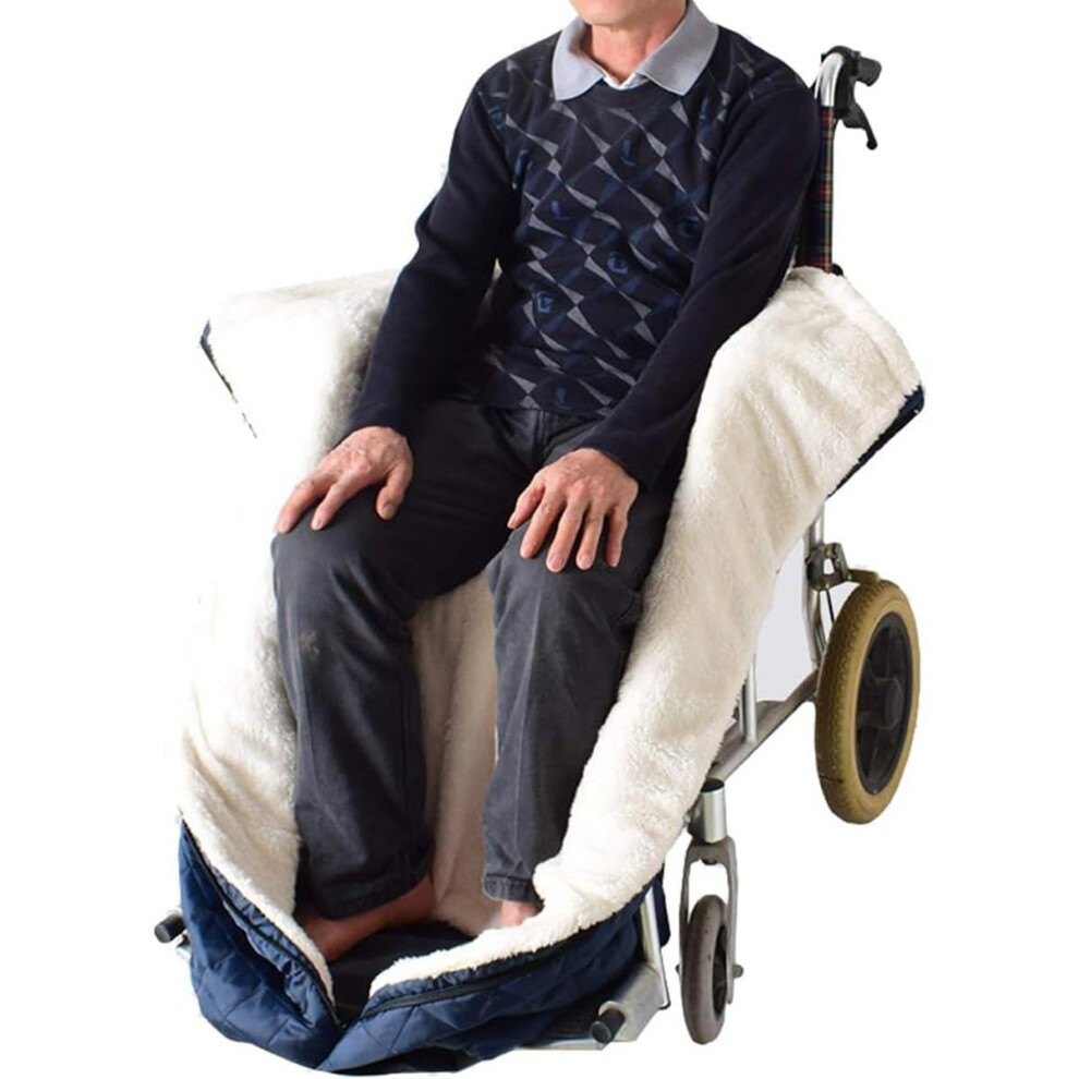 Blue Heated Waterproof Wheelchair Blanket For Legs, Fleece Lined Warm Lap Cover For Cold Weather
