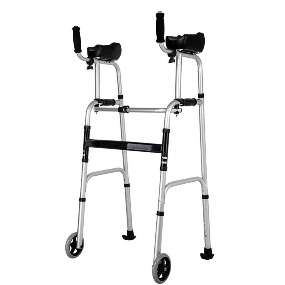 Upright Walker for Seniors with Armrest Support, Foldable Aluminum Frame 400 lbs Capacity Adjustable Height