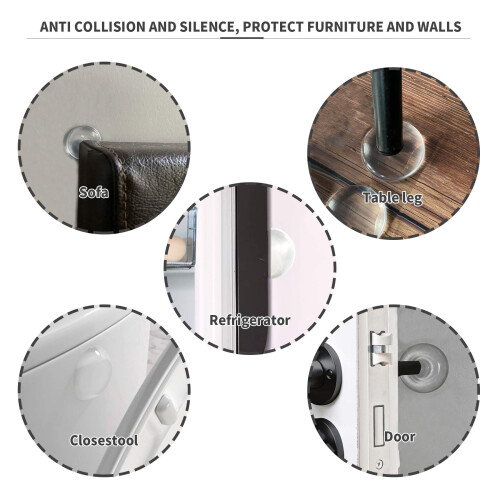 Self Adhesive Door Stopper Wall Protector (6PCS) Clear Silicone Shock Absorbent Noise Reducing Pads for Door Knobs 2