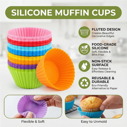 Silicone Cupcake Moulds for Baking, 32 Pcs - Versatile Muffin Liners in 8 Vibrant Colors 1