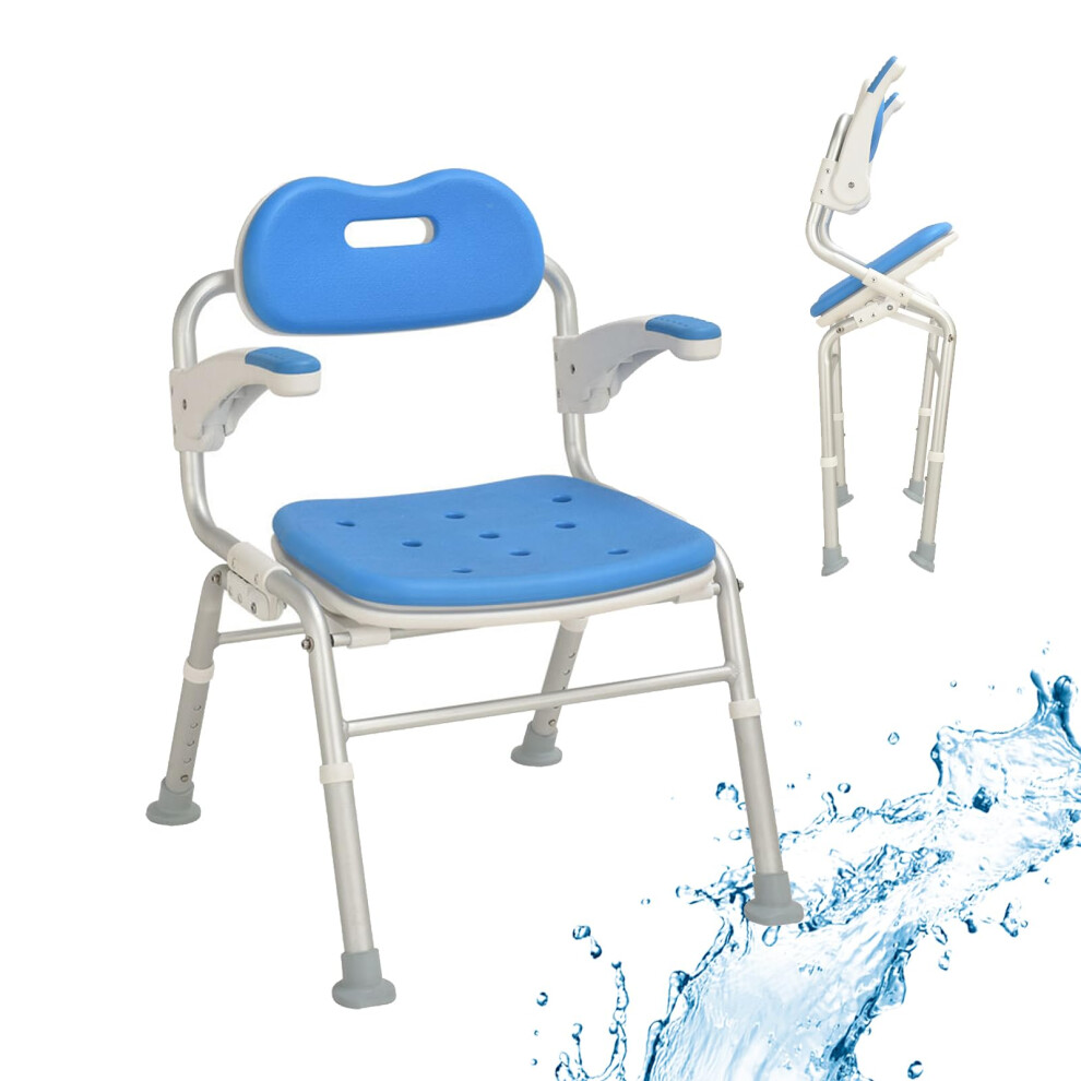 Foldable Shower Chair for Seniors with Adjustable Height, NonSlip Feet, Backrest and Armrests